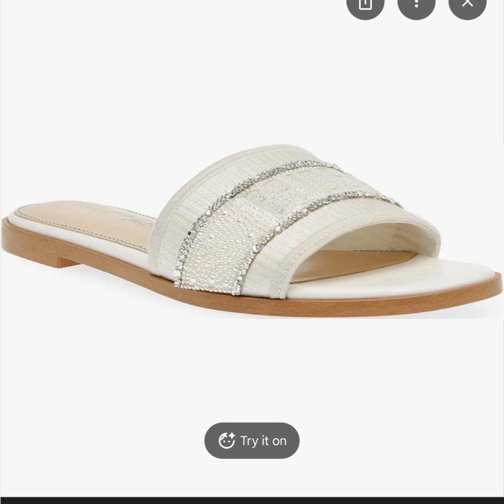 BRIDE Betsey Johnson Silver Rhinestone Bride Slide Sandals - Picture 5 of 8